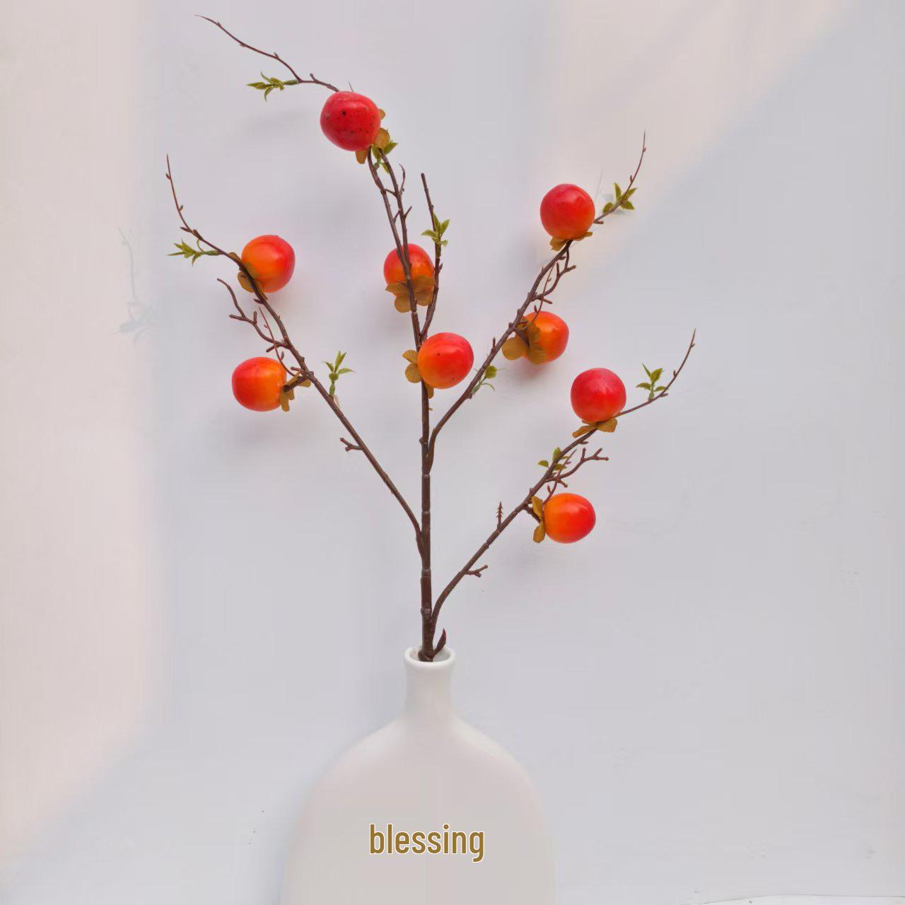Red Satin Wedding Tea Table Decoration with Artificial Persimmon