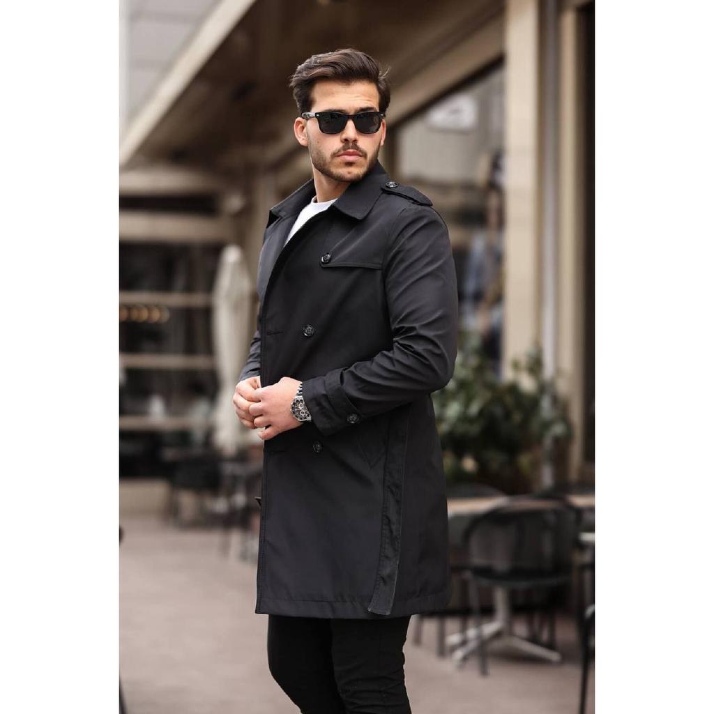 Men's Black Waterproof Regular Trench Coat