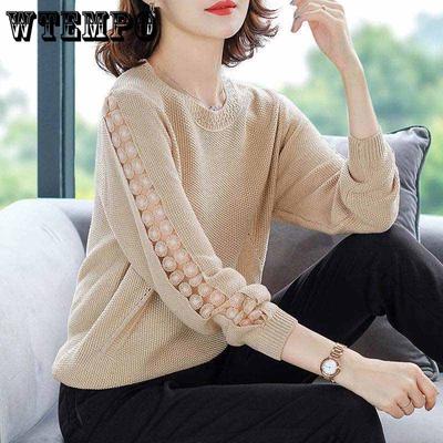 Sweater Women's Lace Bottomed Knitwear Women's Korean Version Loose Round Neck Hollow Top