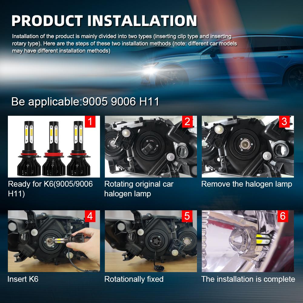 H13 Car LED HeadLight Bulbs Socket H13 High&Low Beam Highlight 360°degree  4 Side COB Chips 12000LM 6500K White