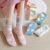Autumn and Winter 5 Pairs Women's Cartoon Blue Sky White Cloud Butterfly Versatile Warm Plush Mid-Calf Socks