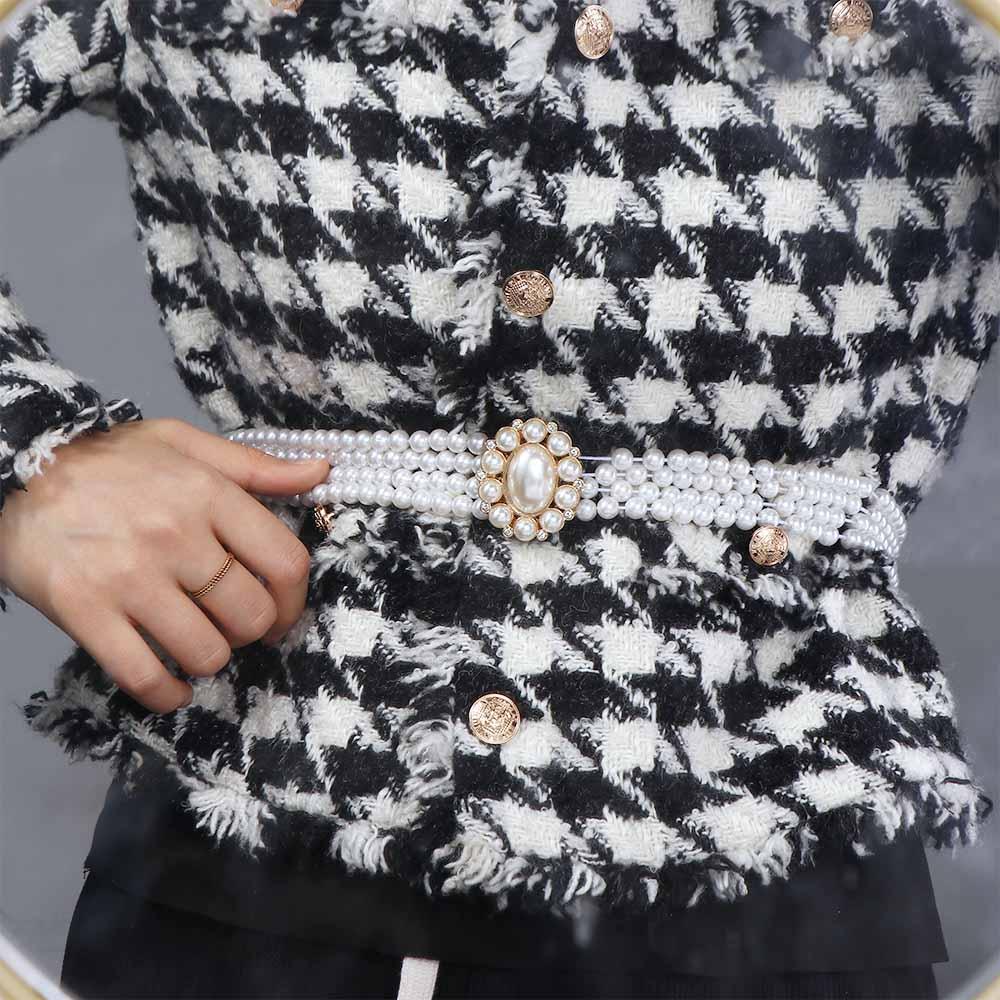 Long Jeans Flower Crystal Elastic For Girls Korean Belt Women Waistband Faux Pearl Dress Decoration