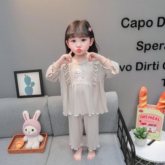 Girls Summer Cartoon Long Sleeve Pajama Set with Pants 90