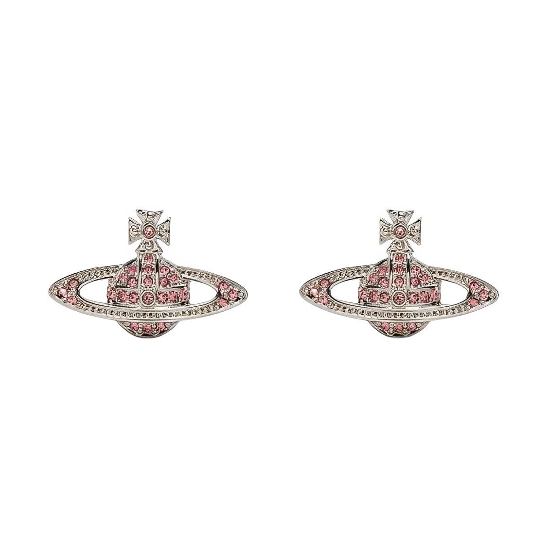 

Vivienne Westwood Mini Bas Relief Crystal Saturn Brass Earrings Women earrings Silver Pink 6202003302P207P207 Box