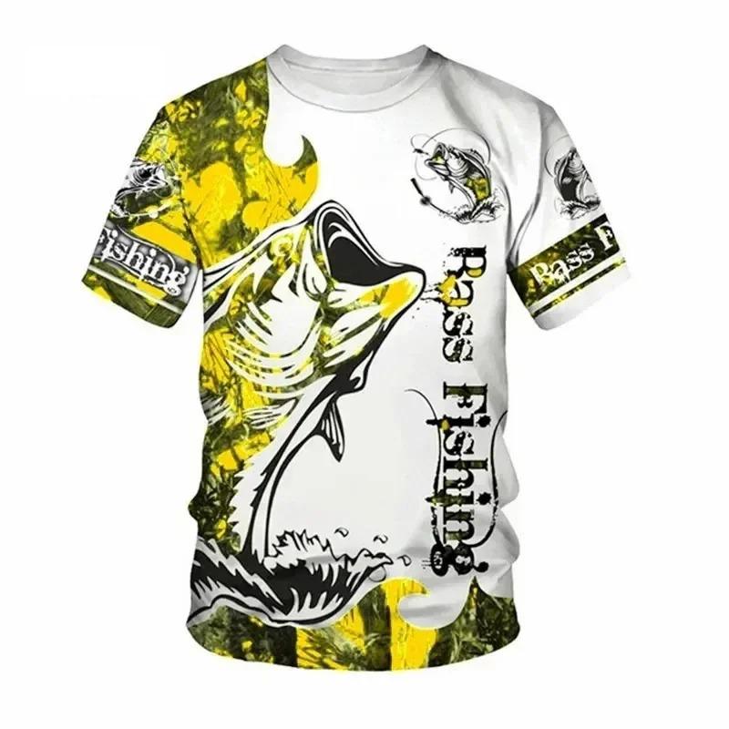2026 Summer Men's 3D Printed Bass Fishing T-Shirt, Quick Dry Breathable Outdoor Sport Tee, Casual Fishing Top for Anglers