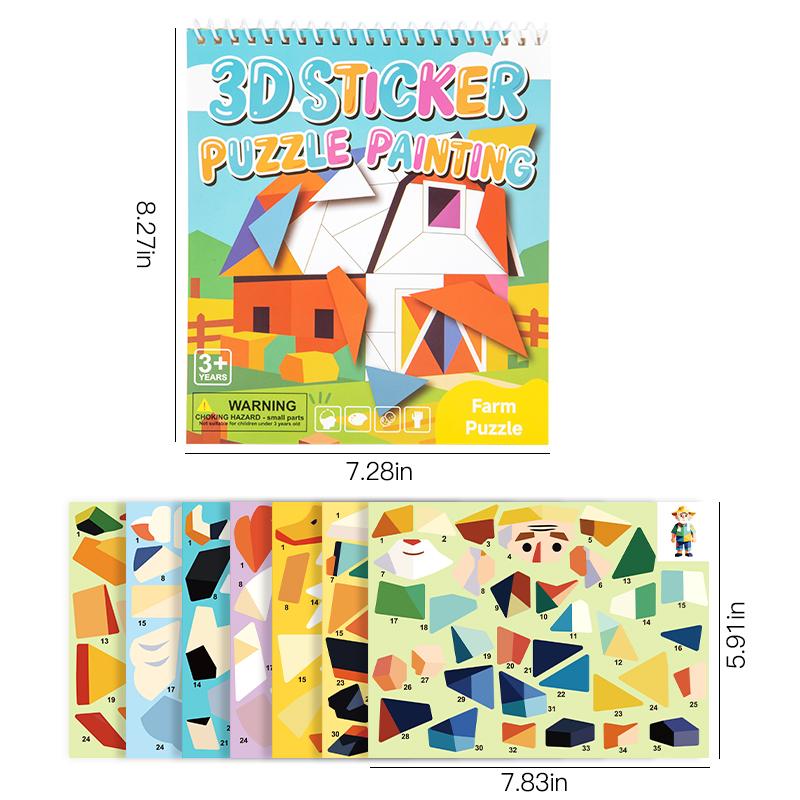 3D Geometry Collage Sticker Book Handmade Cartoon Animal Traffic Sticker Puzzle Toys Enhance Focus Training Enlightenment Gifts