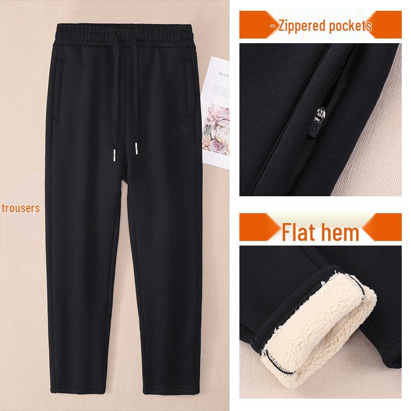 GAGN Women's Plus Size Winter Fleece-Lined High Waist Sweatpants with Zipper Pockets and Extra Long Fit.