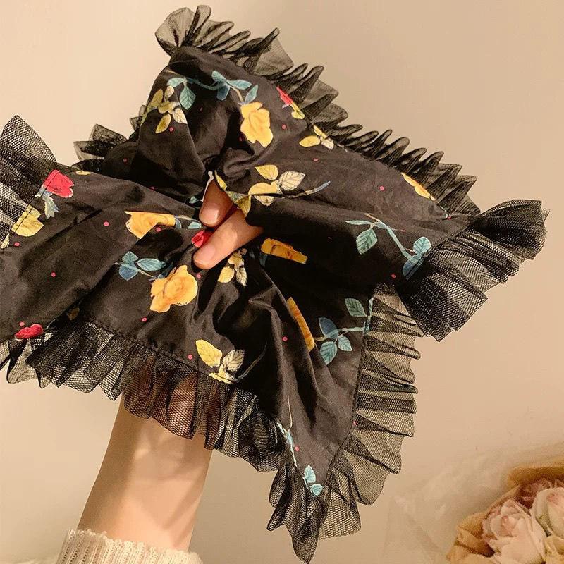 French Cherry Heart Hair Tie - Elegant Large Square Ponytail Holder