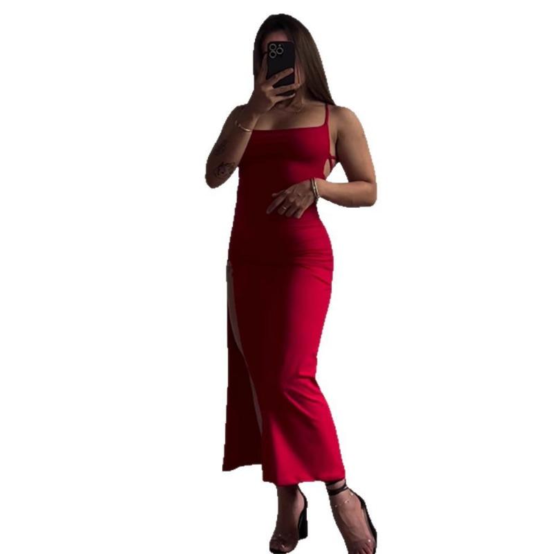Sexy Backless Lace Up Split High Waist Slim Long Suspender Party Dress For Women