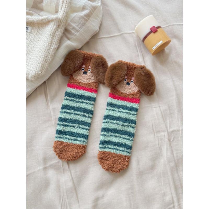 

Шкарпетки з таксами - Дитячі коралові флісові шкарпетки до середини гомілки для зими - Модні мультяшні товсті домашні шкарпетки для сну 1 pair