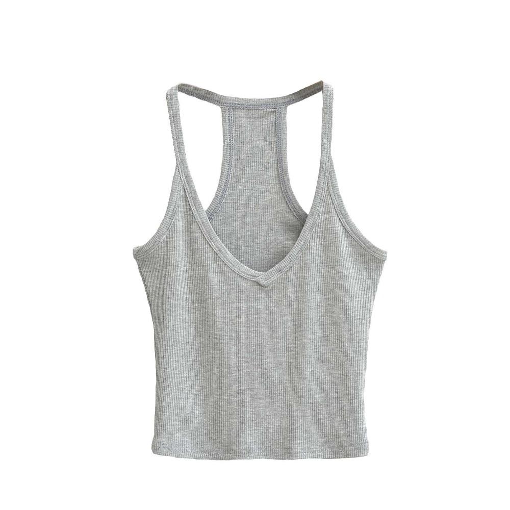 

Casual Y2K Slim Fitted Tops Deep V Neck Sleeveless Cami Top Simple Vest Top Women Summer L серый