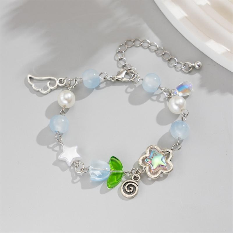 Fashionable Handmade Floral Tassels Bracelet Flower Beaded Handchain Adjustable Length Wristband Jewelry for Women