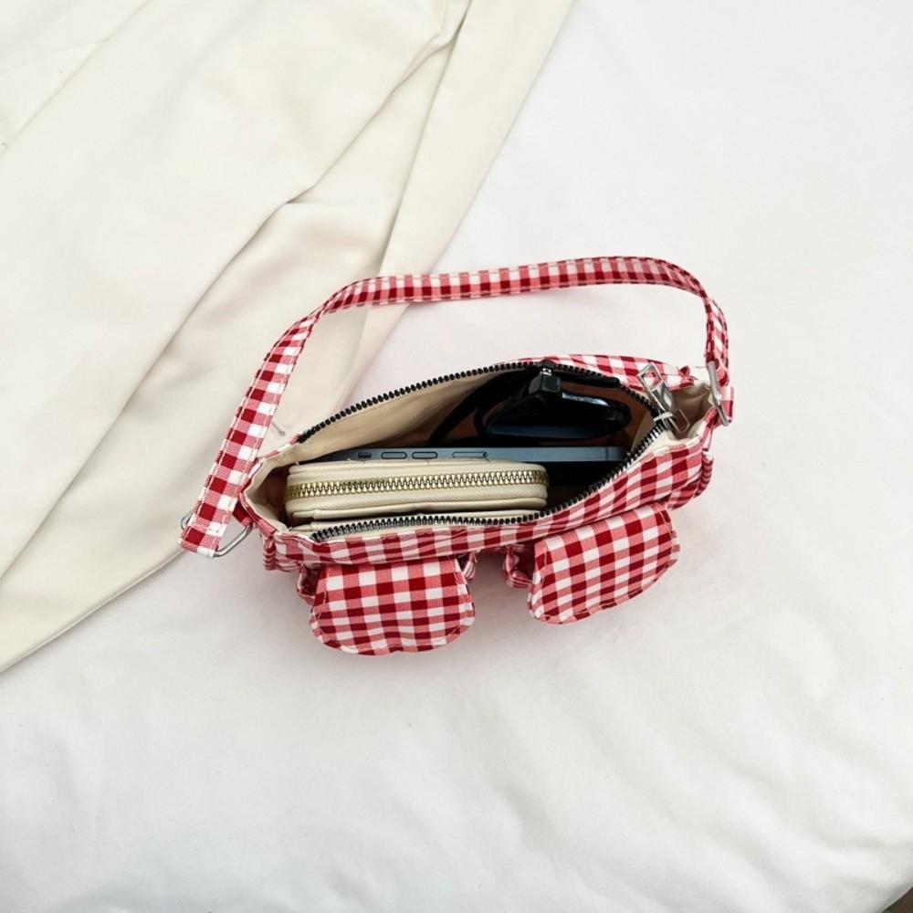 Korean Style Canvas Handbag Harajuku Underarm Bag Versatile Plaid Shoulder Bag  Women