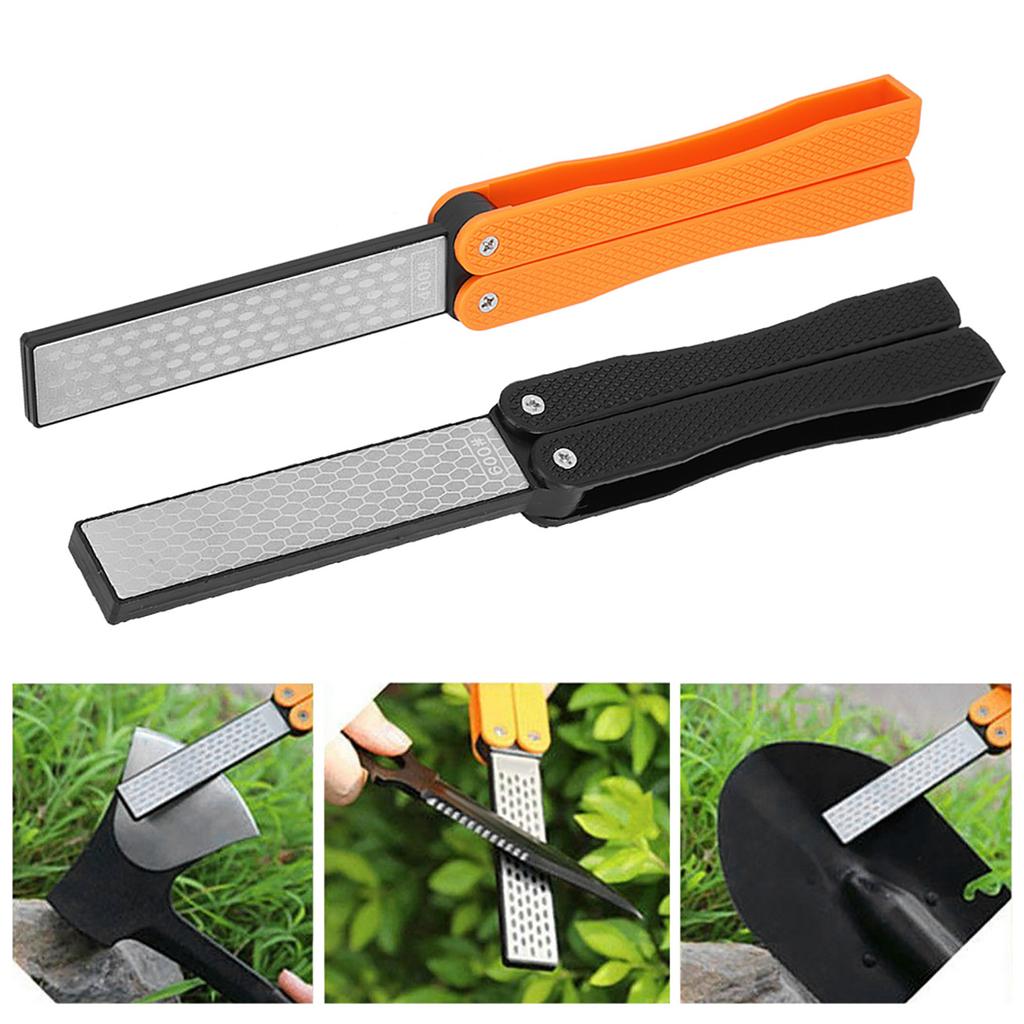 Doppelseitiger Messerschärfer, tragbar, zusammenklappbar, tragbar, rutschfest, Diamantschärfer