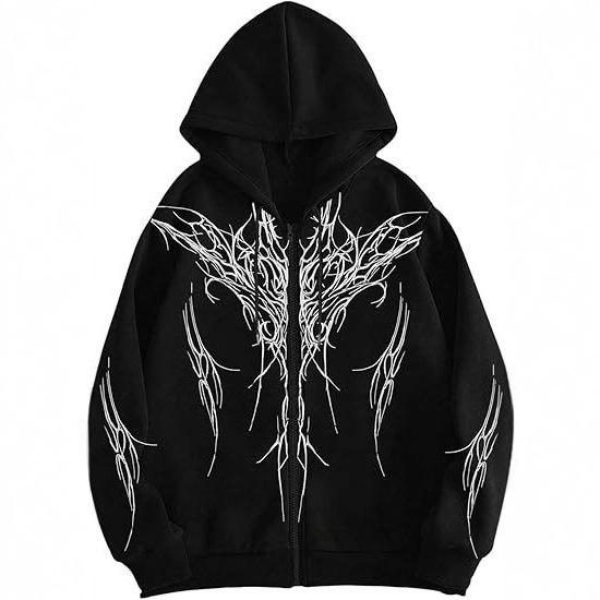 Hot-selling Street-style Cross Print Hooded Sweatshirt for Men, American High Street Zip-up Cardigan