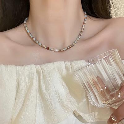 Handmade Necklace Adjustable Length Neckchain Artificial Crystal Beaded Clavicle Chain for Beach and Vacation Wear