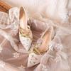 Women's Fashion Pointed Shallow Mouth Embroidery Set Foot Non-slip Mid-heels Thin Hollow Woven with Single Shoes