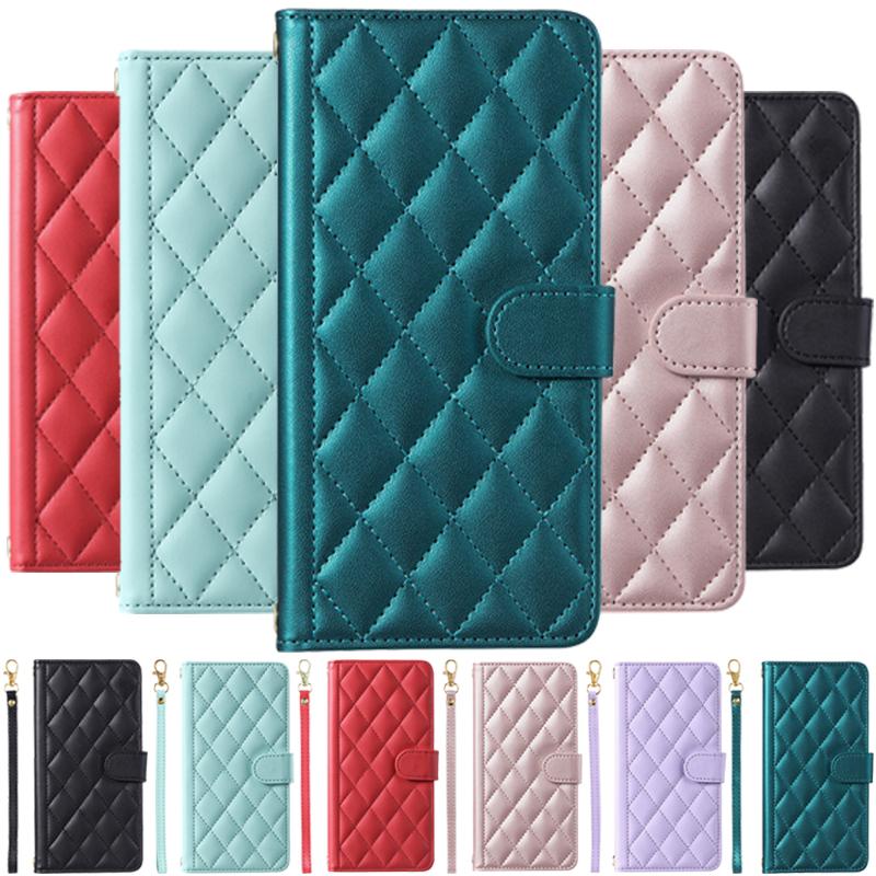 For iPhone 11 12 13 Case Rhombic Houndstooth Leather Flip Case For Apple iPhone 11 12 13 Pro Max 12 13 Mini Wallet Holder Cover