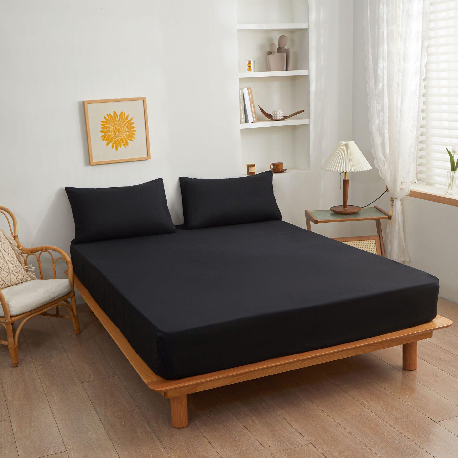 

1 шт. полиэстеровая атласная поверхность постельное белье простыня на резинке эластичная лента вокруг матраса чехол для кровати размера «king size» однотонная матовая простыня для двуспальной кровати размера «queen size» 200cmx220cm чёрный