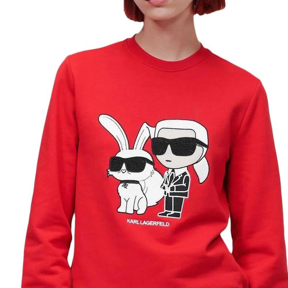 Karl Lagerfeld Miesto gatvės kelionės vakarėlio šviesus prabangus animacinių filmukų spaudinys apvali apykaklė ilgomis rankovėmis megztinis su gobtuvu džemperis moteriškas džemperis raudonas 230W1809496