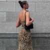 Women's Summer Leopard Print Sexy Strapless One Neck Side Slit Evening Dresses