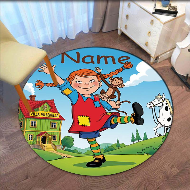 Custom Name Pippi Longstocking Printed Round Rug Carpet Chair Rug Area Rug Entryway Doormats,for Office Chair Living Room Bedroom Kitchen Room.