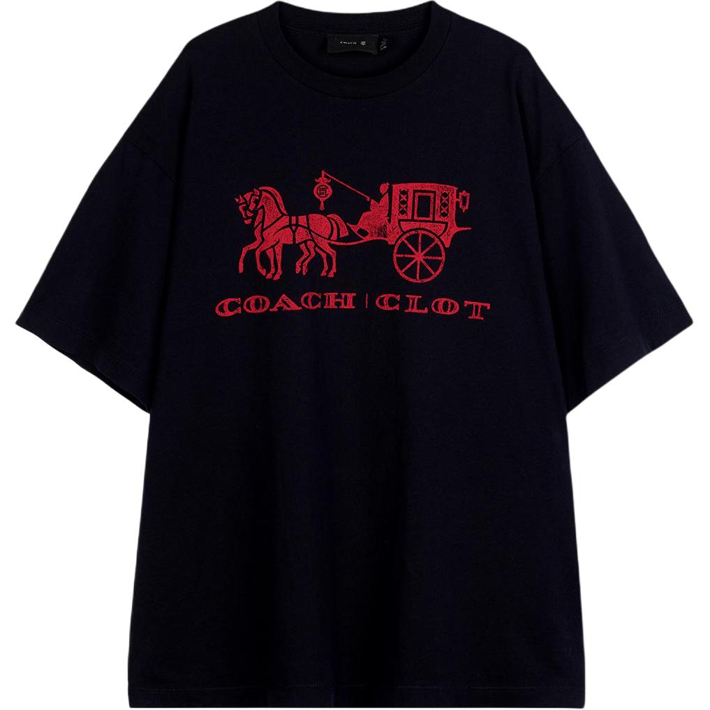 Coach X CLOT Collaboration Cotton Short Sleeve Round Neck Horse Graphic Drop Shoulder T-Shirt Women tops CDD83-B5H L