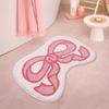 1pc Fluffy Bath Rug, Extra Soft Absorbent Bathroom Mat with Pink Bow Design, Non-Slip Comfortable Tufted Polyester TPR