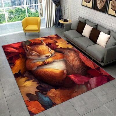 Autumn Fox Rug - Cozy Living Room Carpet with Vibrant Fall Leaves, Perfect for Seasonal Décor | Animal Themed Rugs