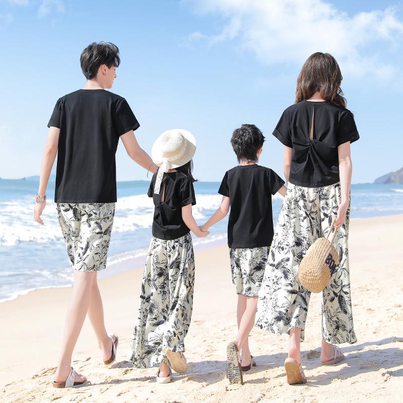 2025 New Summer Family Outfits: Parent-Child Matching Slim Suits for 3-4 People