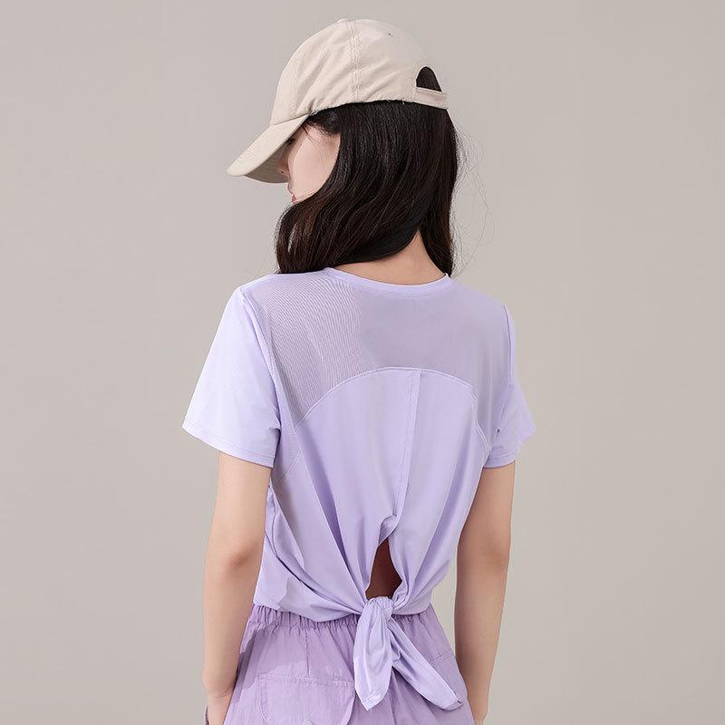 Women's Purple Two-Piece Set: Quick-Dry Ice Silk T-Shirt & Loose Five-Point Cargo Shorts