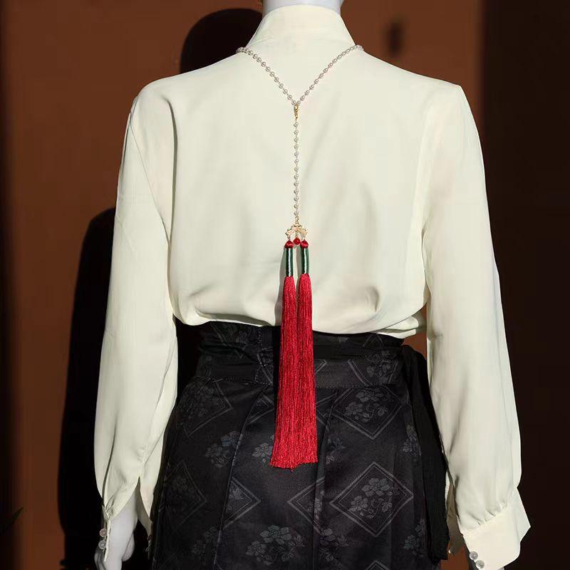 Horse Dress Red Accessories Necklace Hanfu Accessories Antique Long Yingluo Back Cloud Tassel Court Retro Necklace