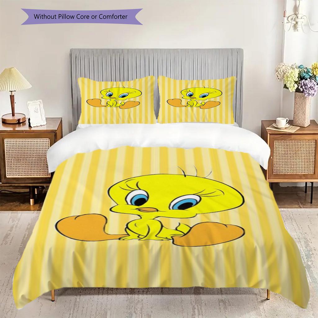 Tweety Bird Pink Bow Pink Background Threepiece Set 1 Duvet Cover 2 Pillowcase Without Core Bedding Set Duvet Cover And Pillowcase