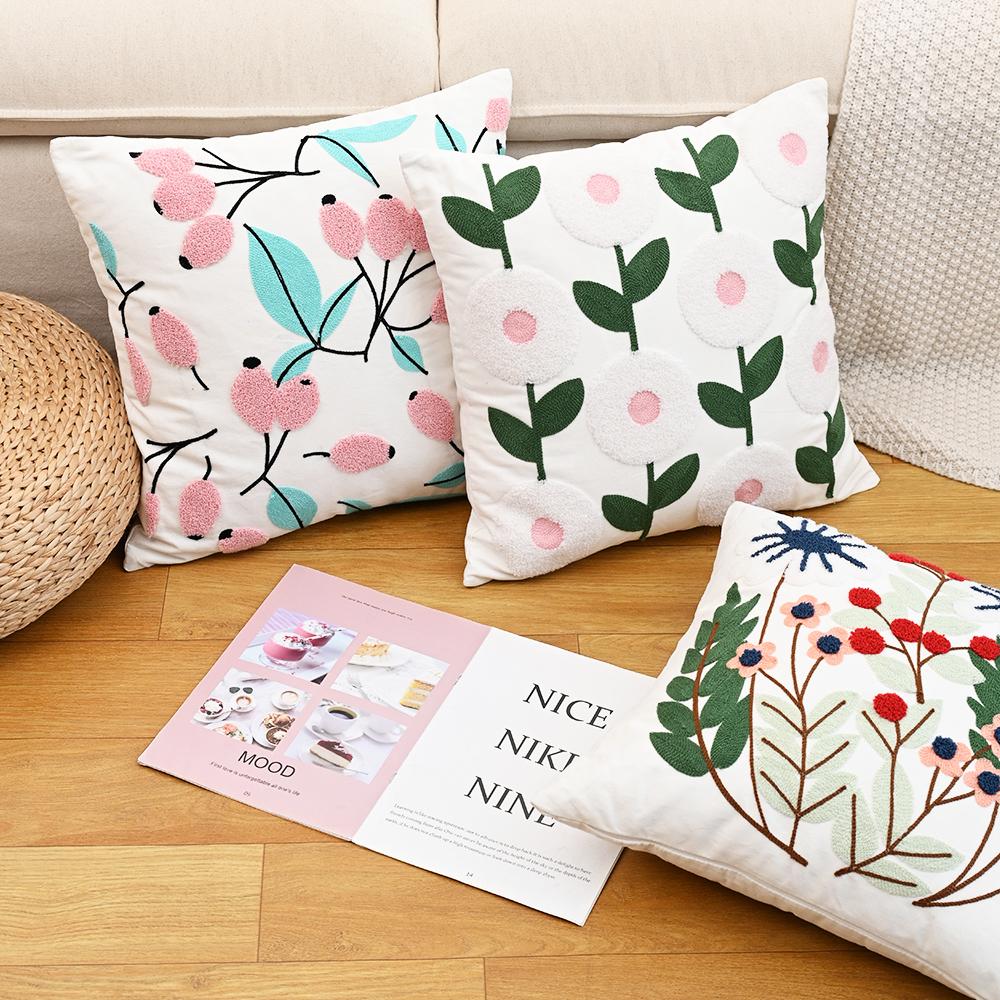 Buynow Floral Embroidered Pillowcase45X45Cm Vintage Pastoral Living Room Sofa Cushion Cover Home Bedroom Decor Cojines Para Sala