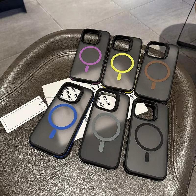 Custodia per telefono di lusso a colori patchwork per iPhone 15 14 13 12 11 Pro Max Plus antiscivolo glassa traslucida Magsafe magnetica