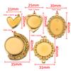 2pcs Stainless Steel Retro Heart Round Charms Blank Tray Base Gold Plated Cabochon Cameo Base Tray Bezel Pendant Jewelry Finding