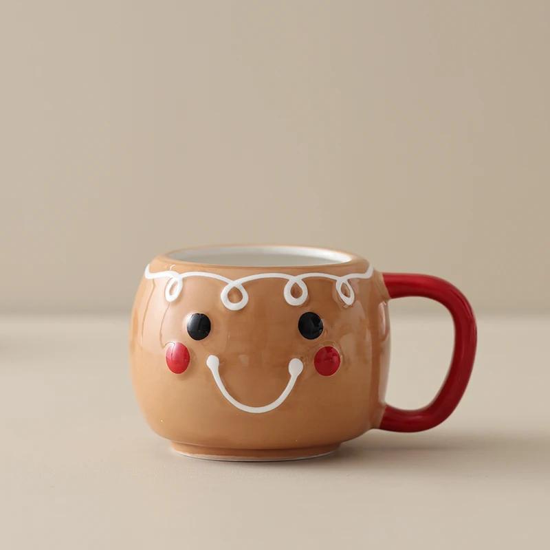 Elk Santa Claus Coffee Drink Mug Ceramic Stacked Cups Cute Cartoon Snowman Mugs Gingerbread Man Small Holiday Gifts