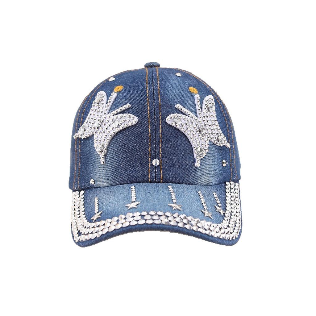 Diamond-encrusted Butterfly Baseball Cap European and American Fashion Pure Cotton Denim Fringed Rhinestone Cap Batch