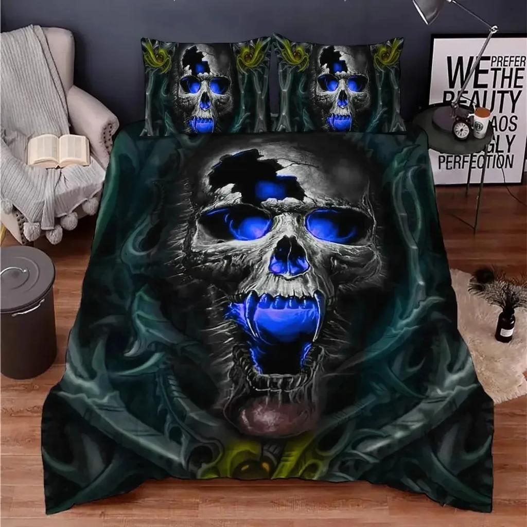 Skull Chevalier Horror Skeleton 3D NEW Duvet Cover Pillowcase Bedding Set Adult Boy Girl Bedroom Decoration Single Double Large