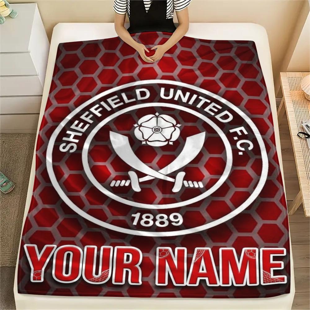 1PC Custom Name Sheffield United FC Patterned Flannel Blanket Suitable For All Seasons for Home Decor Warmth and Comfort Gifts Holiday Present