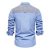 Men's Oxford Textile Shirt Casual Versatile Fashion Color Blocking Long Sleeved Top