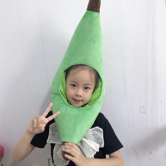 Lustige Bananen-Kopfbedeckung Weiche Niedliche Crossdressing-Plüschmützen Tragbare Foto-Requisiten Kopfschmuck Cartoon-Frucht Halloween Weihnachten Cosplay-Zubehör