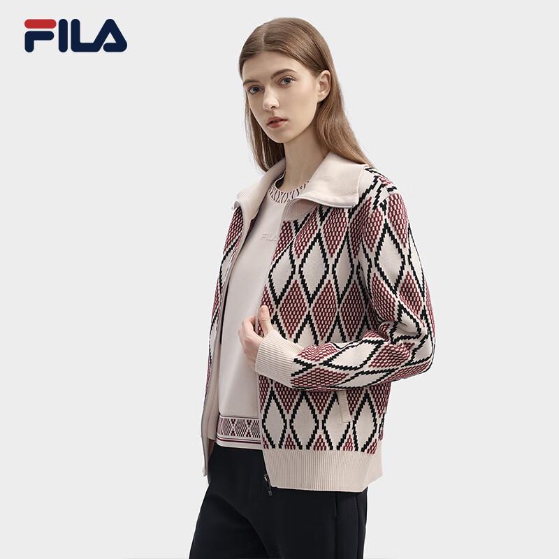 FILA Women's Geometric Jacquard Lapel Knit Cardigan