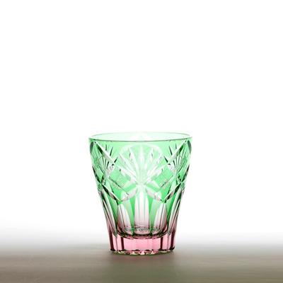 Glass Workshop Saiho Edo Kiriko Shochu Glass Rocks Glass Tumbler Glass Cloisonne Bamboo Leaf Pattern Mini Old Pink Green Made In Japan Wooden Box