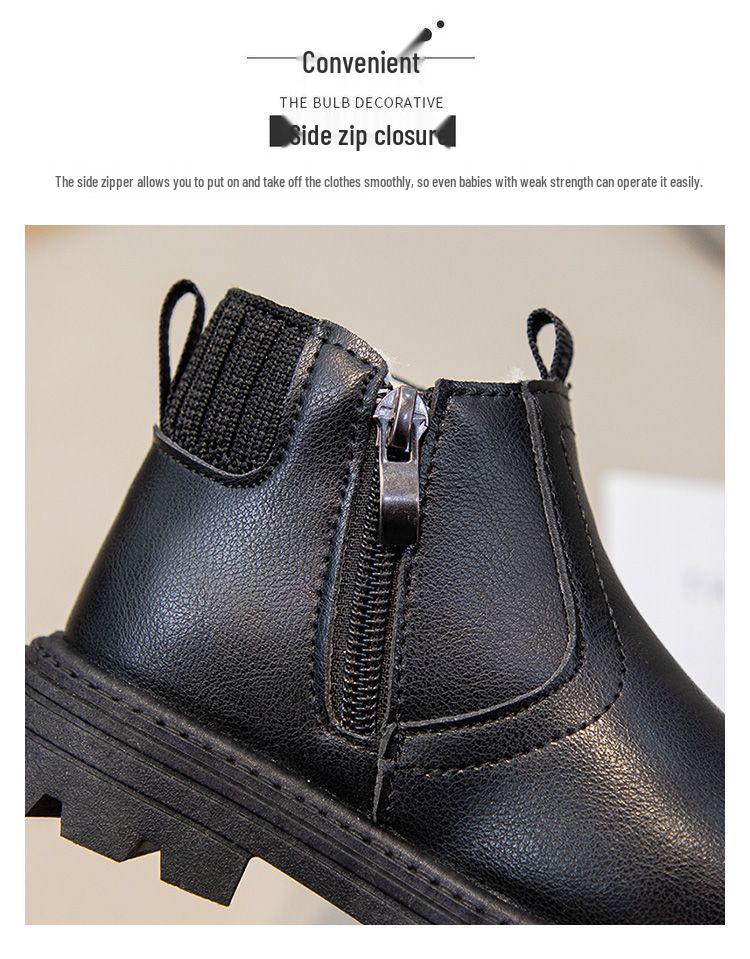 Children's Waterproof Martin Boots with Fleece Lining - Soft-Soled, Non-Slip, British Style Winter Boots