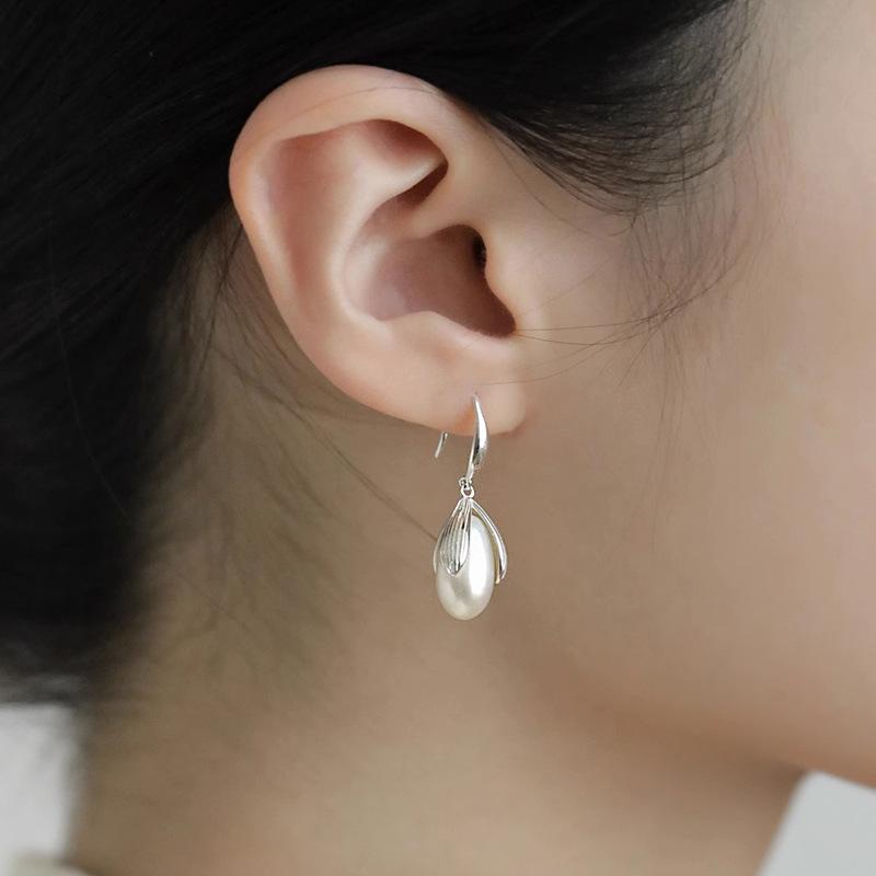 925 Silver Drop Earrings Hoop Pearl Leaf Vintage Irregular For Women Girl Gift Fashion Jewelry Dropship