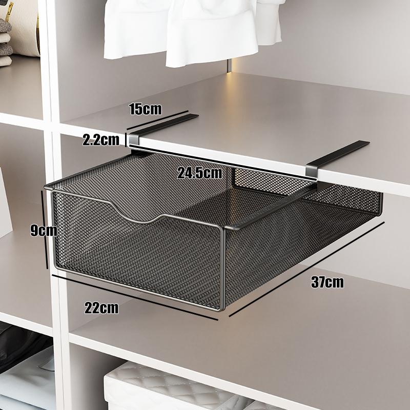 Under Shelf Hanging Pull Out Drawer Basket Carbon Steel Wardrobe Organizer Tray for Clothes Socks Space Saving Storage Drawer