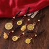 Vintage Gold Plated Brass Car Keychain Hollow Gourd Keychain Bag Charm Lucky Key Ring Jewelry