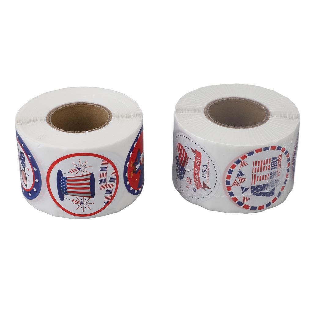2 Rolls Sticker Patriotic Theme Self Adhesive Sticker Round Cartoon Stickers for Gift Wrapping Envel