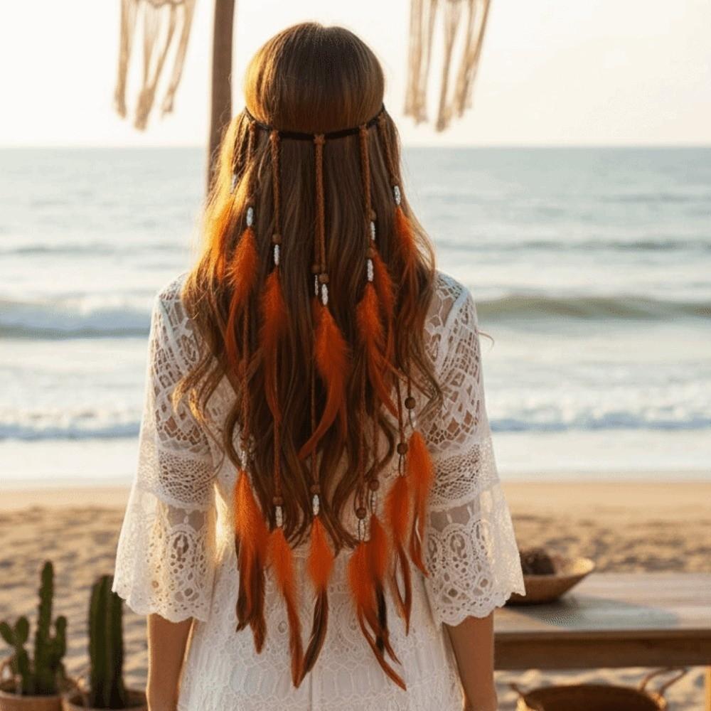 Vibrant Orange Plumage Tribal Hair Extension Feather Hair Accessories Free-spirited Fashionistas